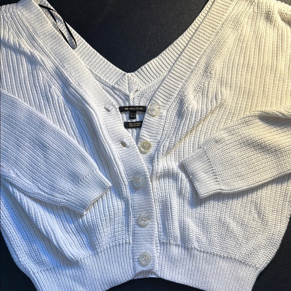 Massimo Dutti White Ribbed Cardigan